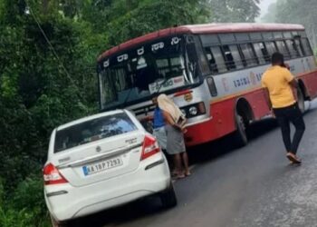 ನೆಲ್ಯಾಡಿ: ಬಸ್ –ಕಾರು ಡಿಕ್ಕಿ, ಇಬ್ಬರಿಗೆ ಗಾಯ