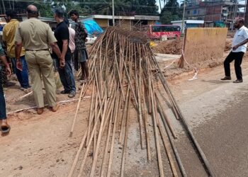 ಕಲ್ಲಡ್ಕದಲ್ಲಿ ನಿರ್ಮಾಣ ಹಂತದ ಫ್ಲೈಓವರ್ ನ ಪಿಲ್ಲರ್ ಗೆ ಹಾಕಿದ ಕಬ್ಬಿಣದ ಸಲಾಕೆ  ಕುಸಿತ