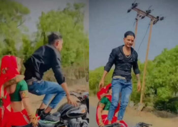 ಎನ್‌ಫೀಲ್ಡ್‌ನಲ್ಲಿ ಪತ್ನಿಯನ್ನು ಕೂರಿಸಿ ಬೈಕ್‌ ಸ್ಟಂಟ್ ಮಾಡಿದ