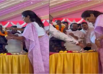 ಸಂಸದೆಯ ಸೀರೆಗೆ ಬೆಂಕಿ: ವಿಡಿಯೋ ವೈರಲ್ !