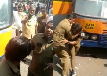 ನಡುರಸ್ತೆಯಲ್ಲೇ ಚಾಲಕ ಮತ್ತು ಕಂಡಕ್ಟರ್ ನಡುವೆ ಮಾರಾಮಾರಿ, ಡ್ರೈವರ್ ನಿಂದ ಕಂಡಕ್ಟರ್ ಗೆ ಚಪ್ಪಲಿಯೇಟು:ವಿಡಿಯೋ ವೈರಲ್