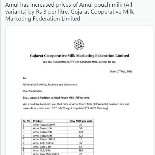 ಬಜೆಟ್ ಬಳಿಕ ಜನಸಾಮಾನ್ಯರಿಗೆ ಶಾಕಿಂಗ್ ನ್ಯೂಸ್, ಹಾಲಿನ ದರ 3 ರೂಪಾಯಿ ಏರಿಕೆ