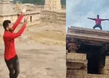 ಹಂಪಿ ಸ್ಮಾರಕದ ಮೇಲೆ ಹತ್ತಿ ಯುವಕನ ಹುಚ್ಚಾಟ: ಪುರಾತತ್ವ ಇಲಾಖೆಯಿಂದ ದೂರು